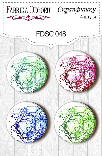 Set mit 4 Flair-Buttons für Scrapbooking #048 - Fabrika Decoru