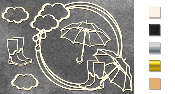 Chipboard embellishments set, "Round frame with umbrellas" #473