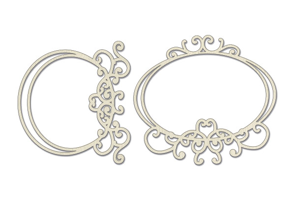 Chipboard embellishments set, Oval frames with monograms. #511