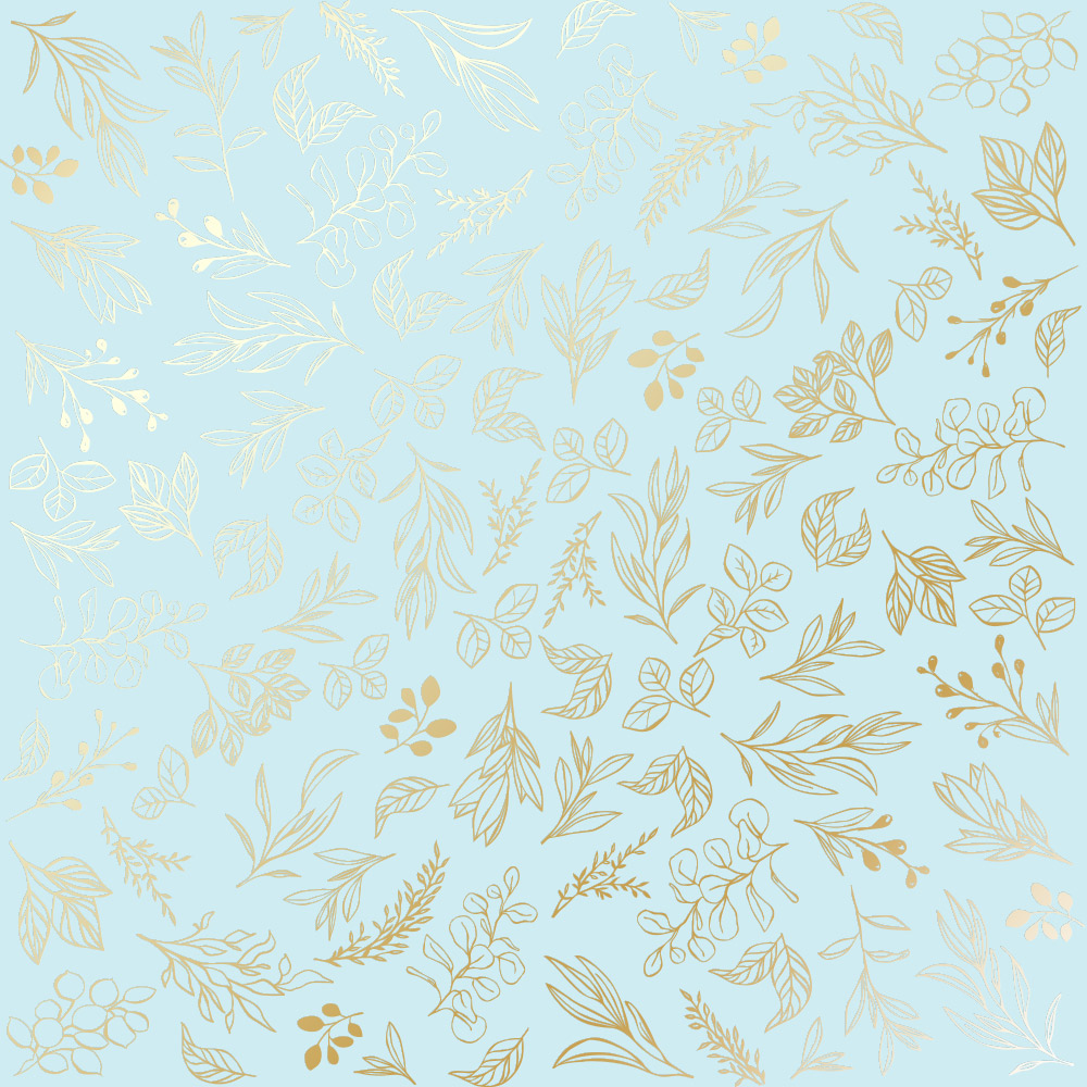 Sheet of single-sided paper with gold foil embossing, pattern "Golden Branches Blue"