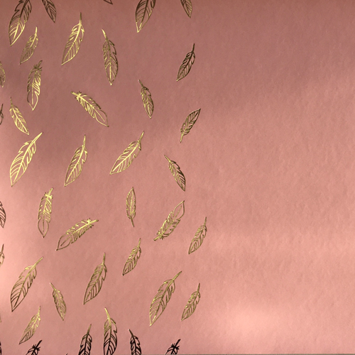 Отрез кожзама с тиснением золотой фольгой, дизайн Golden Feather Pink, 50см х 25см - Фото 1