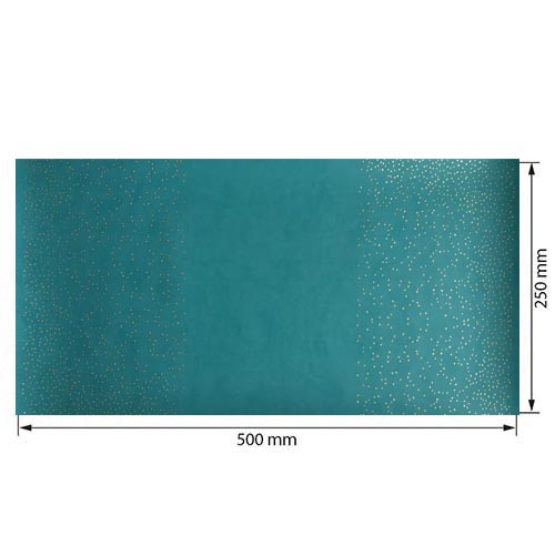 Piece of PU leather for bookbinding with gold pattern Golden Mini Drops Turquoise, 50cm x 25cm - foto 0