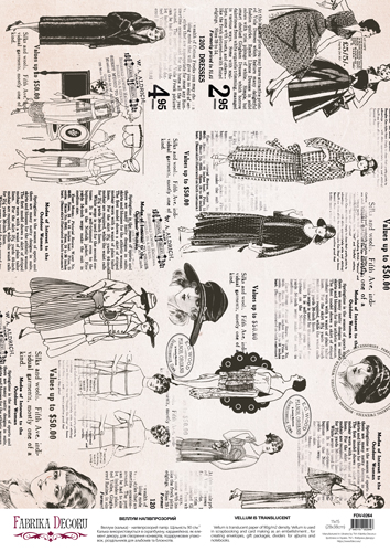 Arkusz kalki z nadrukiem, Deco Vellum, format A3 (11,7" х 16,5"), "Vintage Fashion" - Fabrika Decoru