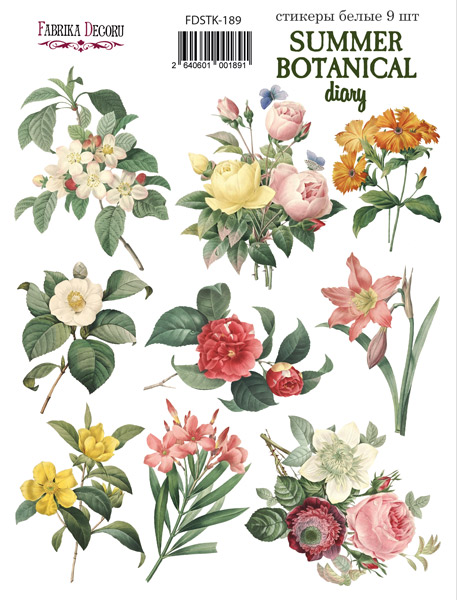 Set of stickers 9pcs Summer botanical diary  #189