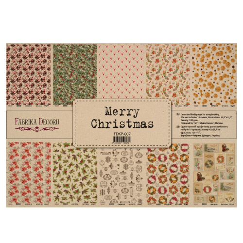 Zestaw jednostronnego kraftowego papieru do scrapbookingu Merry Christmas, 42x29,7 cm, 10 arkuszy  - Fabrika Decoru