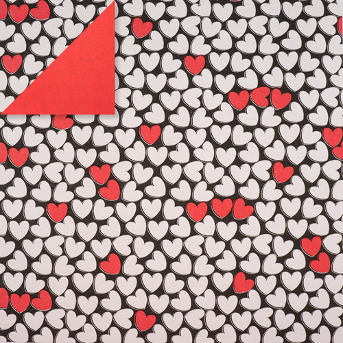 лист крафт бумаги двусторонний сердечки на черном/красный 30х30 см