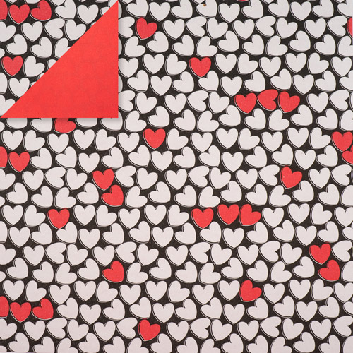 Double-sided kraft paper sheet 12"x12" Hearts on black/Red