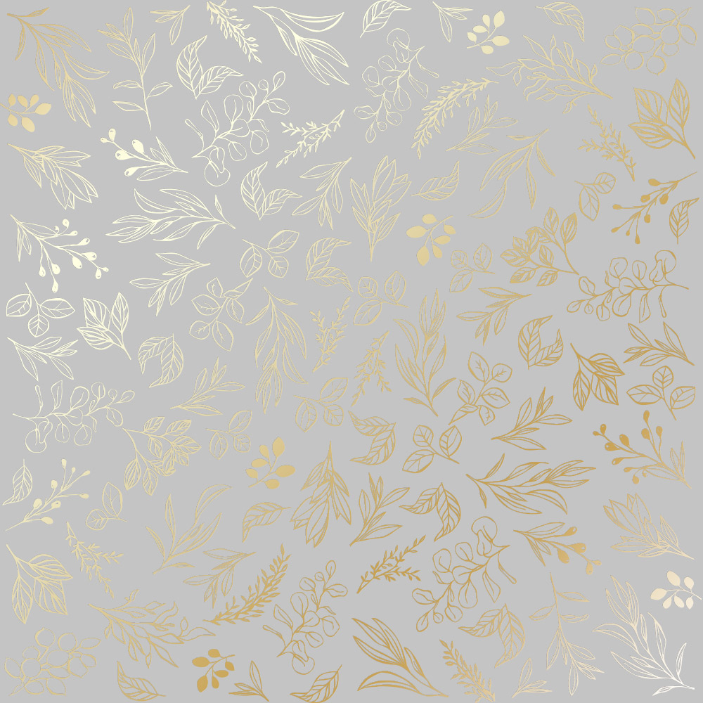 Einseitig bedruckter Papierbogen mit Goldfolienprägung, Muster "Golden Branches Grey" - Fabrika Decoru