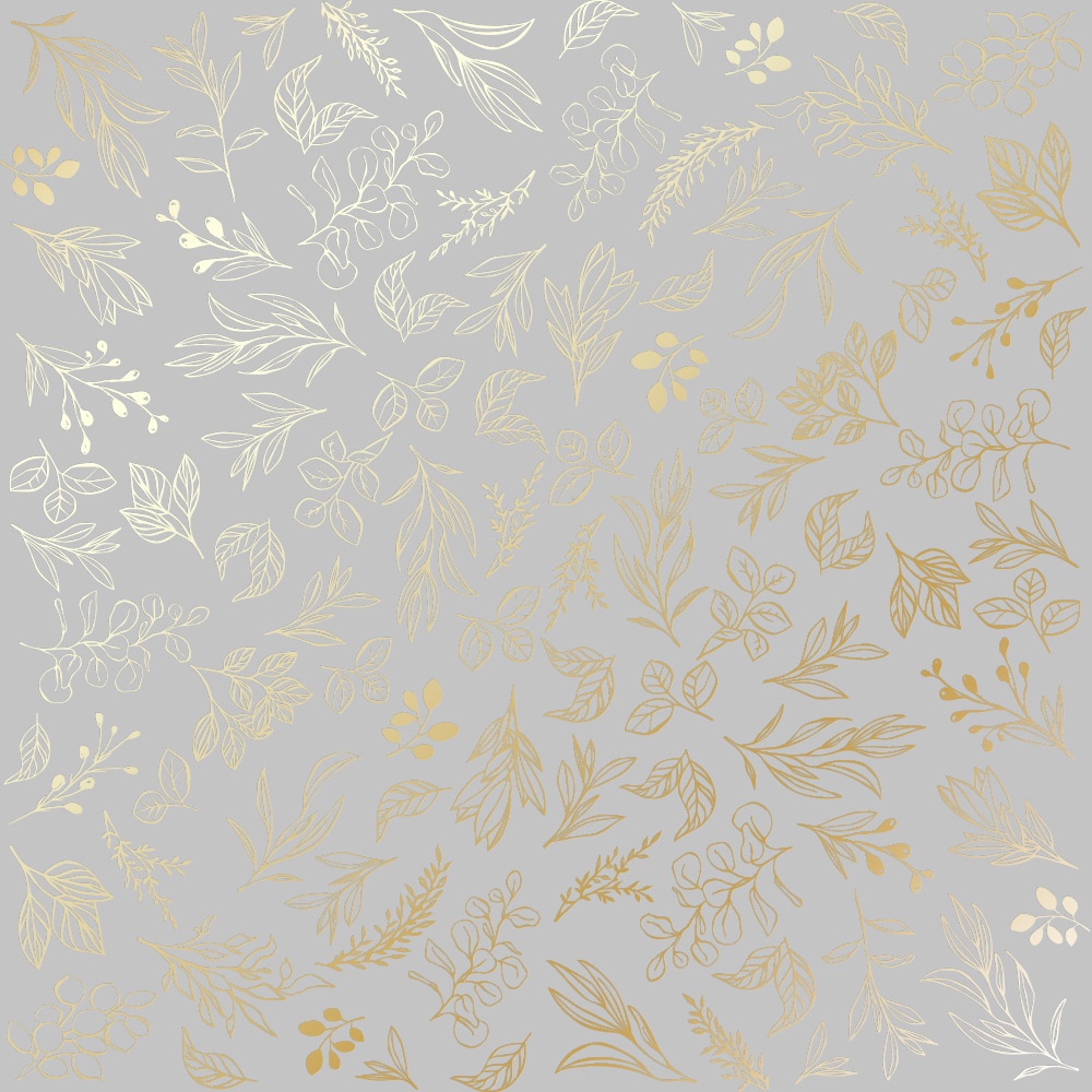 Sheet of single-sided paper with gold foil embossing, pattern "Golden Branches Grey"