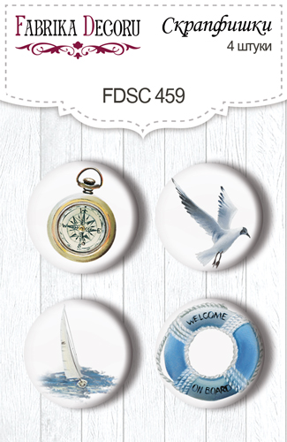 Set mit 4 Flair-Knöpfen zum Scrapbooking Erinnerungen an das Meer #459 - Fabrika Decoru