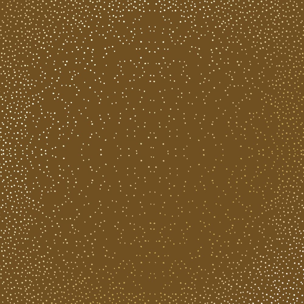 Sheet of single-sided paper with gold foil embossing, pattern Golden Mini Drops, color Milk chocolate, 12"x12"