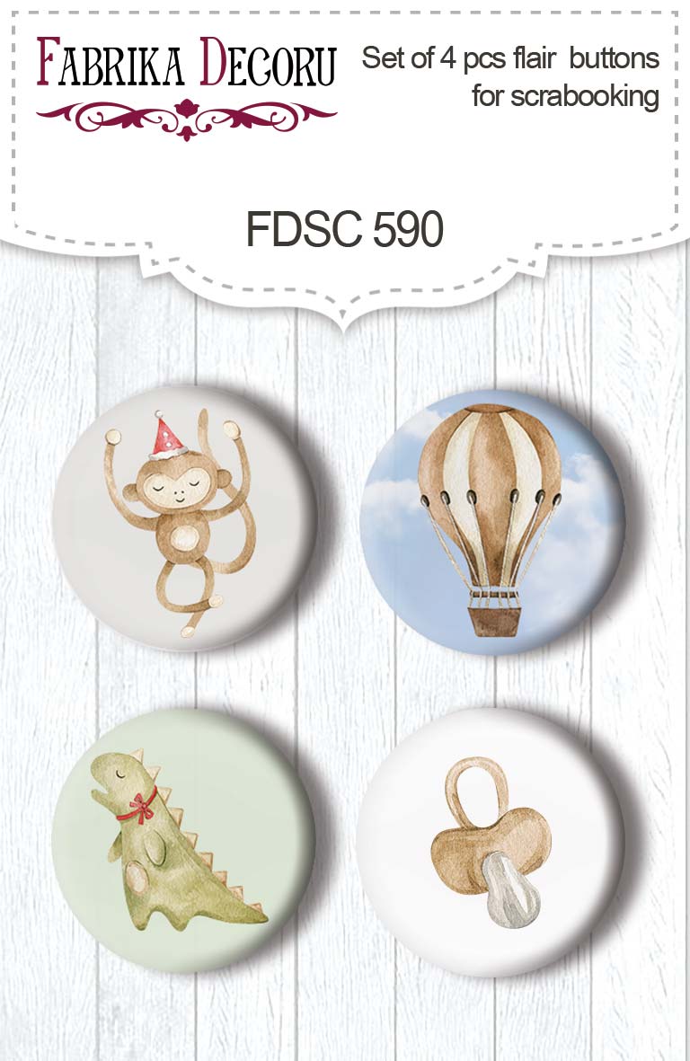 Zestaw 4 ozdobnych buttonów Boho Baby Boy #590 - Fabrika Decoru