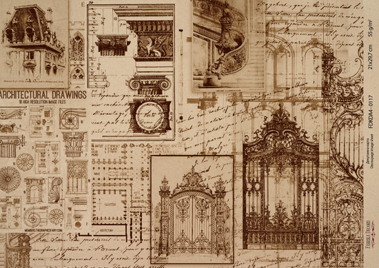 Kraft decoupage paper, 21x29,7cm, “Architecture”, #00117