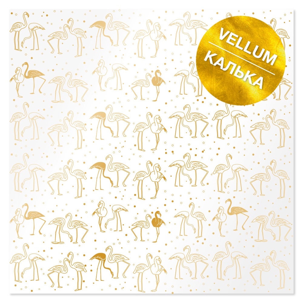 Arkusz kalki (vellum) ze złotym wzorem Złoty Flaming 29.7cm x 30.5cm  - Fabrika Decoru