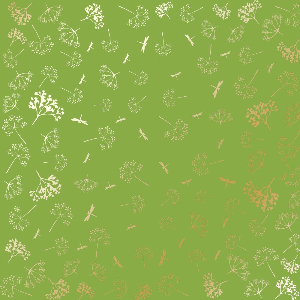 лист односторонней бумаги с фольгированием, дизайн golden dill, bright green, 30,5см х 30,5см