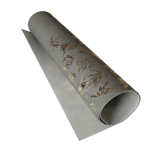 Stück PU-Leder mit Goldprägung, Muster Golden Branches Grey, 50cm x 25cm - Fabrika Decoru