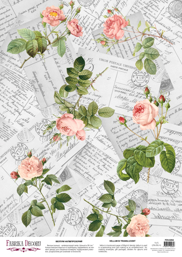 Deco Pergament farbiges Blatt Romantic letters with Roses, A3 (11,7" х 16,5") - Fabrika Decoru