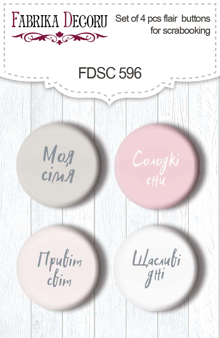 Set mit 4 Flair-Buttons zum Scrapbooking Boho Baby Girl #596 - Fabrika Decoru