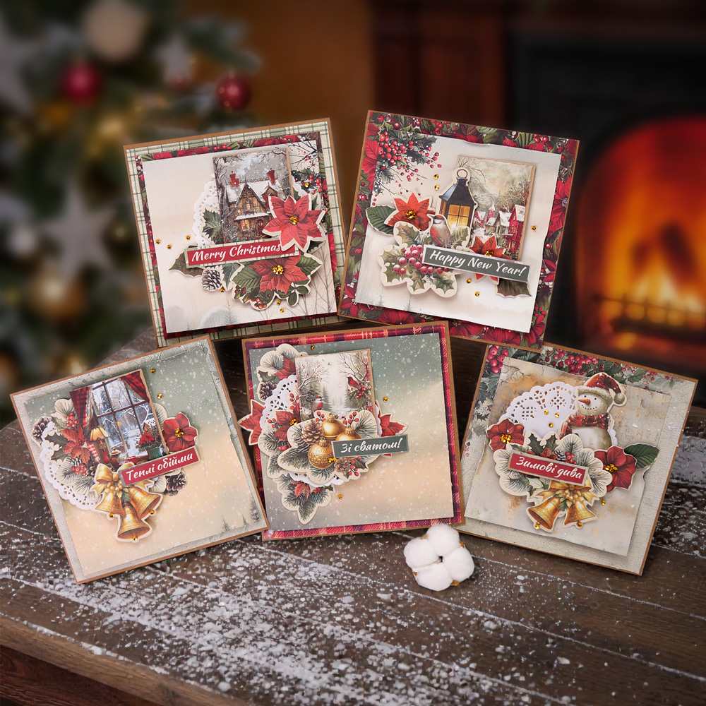 Set for creating 5 cards “Happy Christmas” 15 x 15cm - foto 0