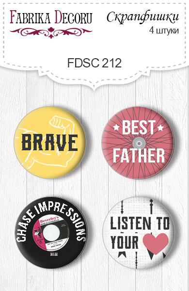 4er Set Flair Buttons zum Scrapbooking "Speziell für Ihn" EN #212 - Fabrika Decoru