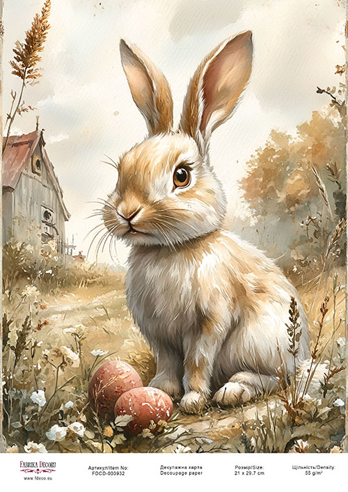 декупажная карта «пасхальный кролик-11» #000932, 21см x 29,7см фабрика декору