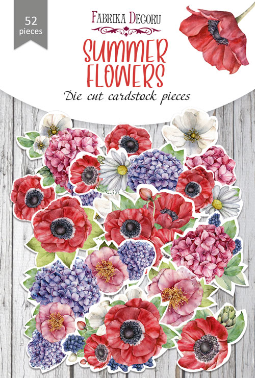 Zestaw wycinanek, kolekcja Summer flowers 52 szt - Fabrika Decoru