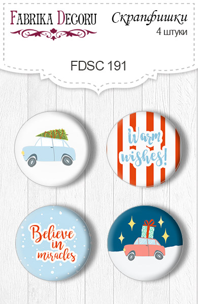 Set mit 4 Stk. Flair Buttons zum Scrapbooking „Winter in the city 1“ EN #191 - Fabrika Decoru