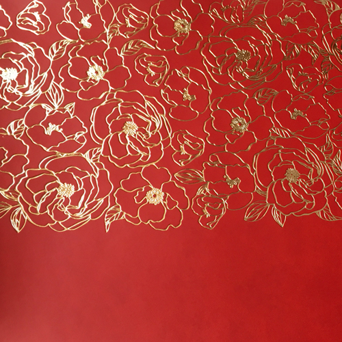 Piece of PU leather for bookbinding with gold pattern Golden Pion Red, 50cm x 25cm - foto 1
