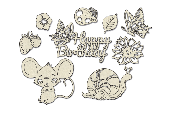 Chipboard embellishments set, Happy mouse day #786