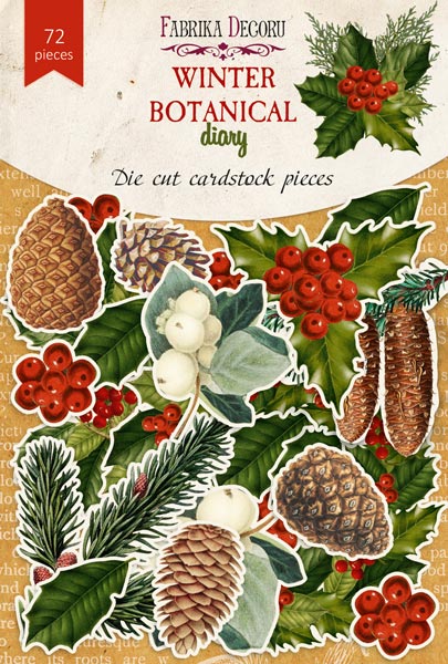 Zestaw wycinanek, kolekcja Winter botanical diary 72 szt - Fabrika Decoru