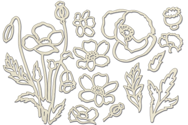 Chipboard embellishments set, "Wildflowers" #024