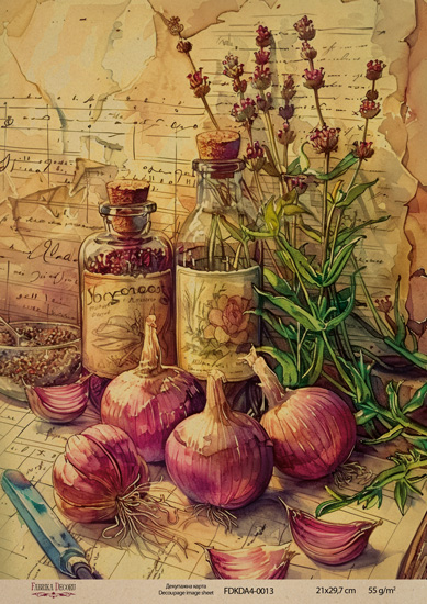 Kraft Decoupage Papier 21x29,7cm, “Botanica Vintage”, #0013 - Fabrika Decoru