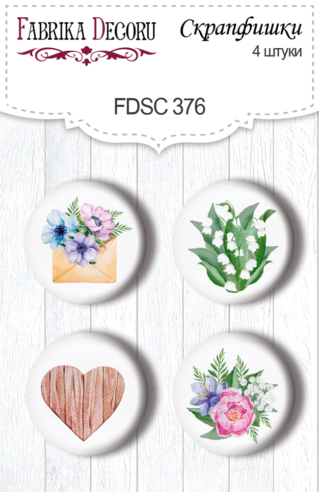 Set mit 4 Stk. Flair-Buttons zum Scrapbooking Bunte Feder #376 - Fabrika Decoru