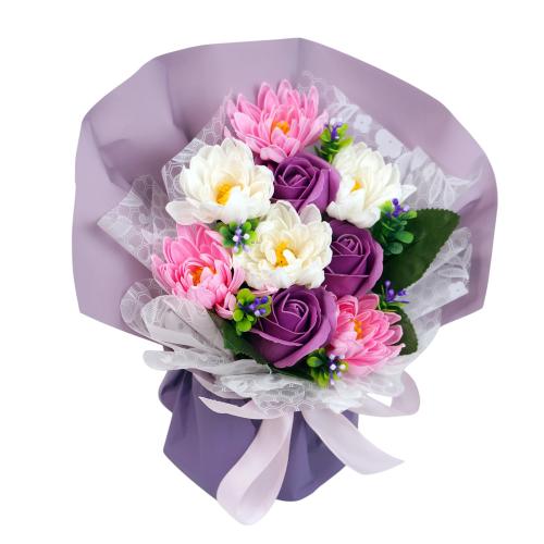 Bouquet of white and purple chrysanthemums with roses “Surprise” - foto 3