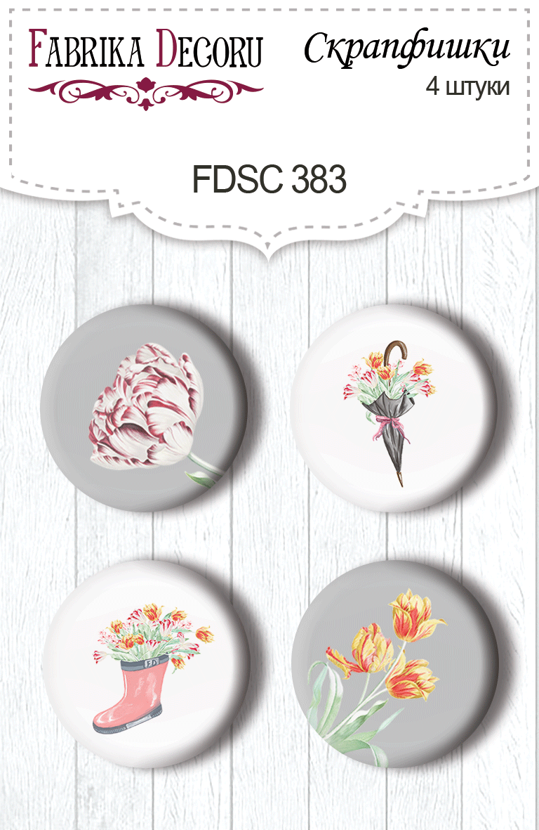 Set mit 4 Flair-Knöpfen für Scrapbooking Duft des Frühlings #383 - Fabrika Decoru