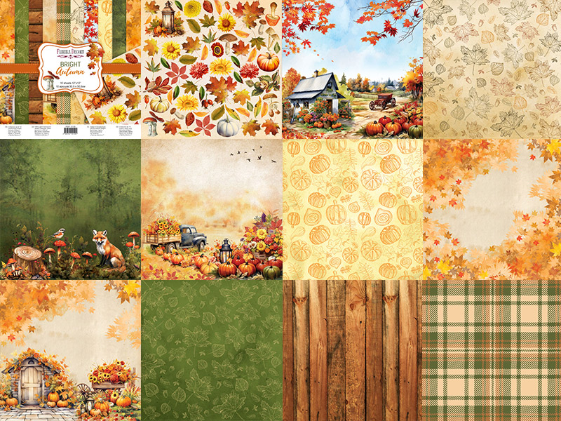 Double-sided scrapbooking paper set Bright Autumn 12”x12", 10 sheets - foto 0