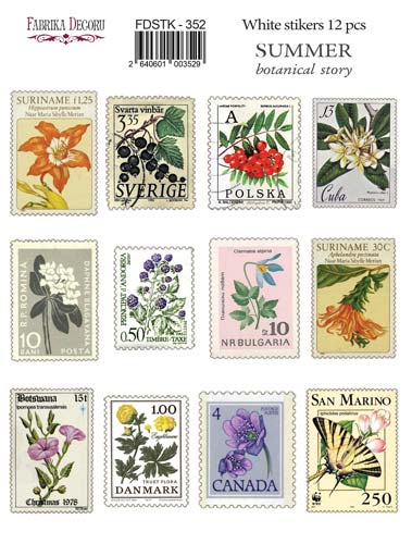 Zestaw naklejek 12 szt, Summer botanical story #352 - Fabrika Decoru