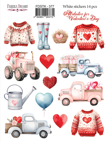 Set von Aufklebern, 14 Stück, Attributes for st.Valentine's day, #377 - Fabrika Decoru