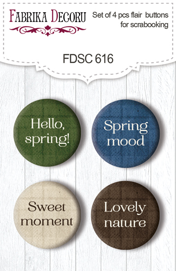 Set mit 4 Flair-Buttons zum Scrapbooking, Spring Botanical Story (En), #616 - Fabrika Decoru