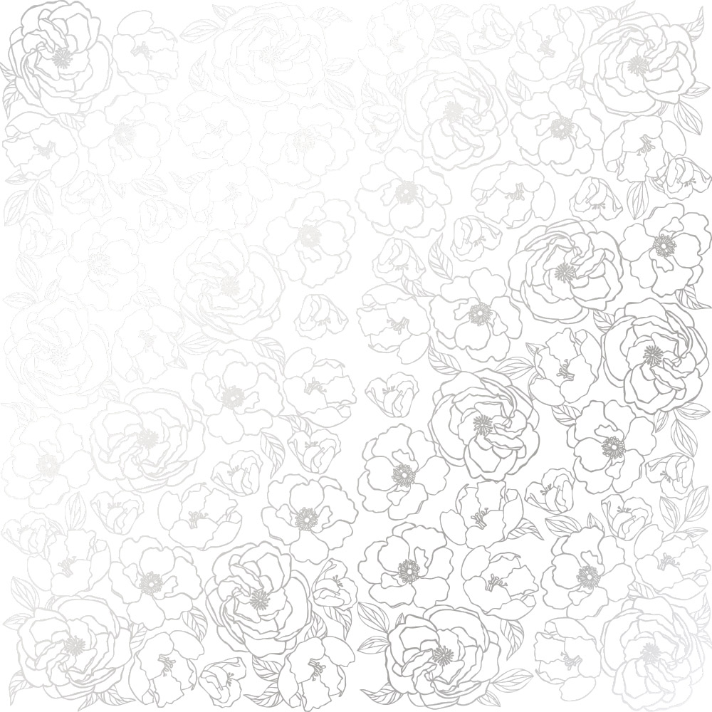 Sheet of single-sided paper embossed with silver foil, pattern Silver Pion White 12"x12" 