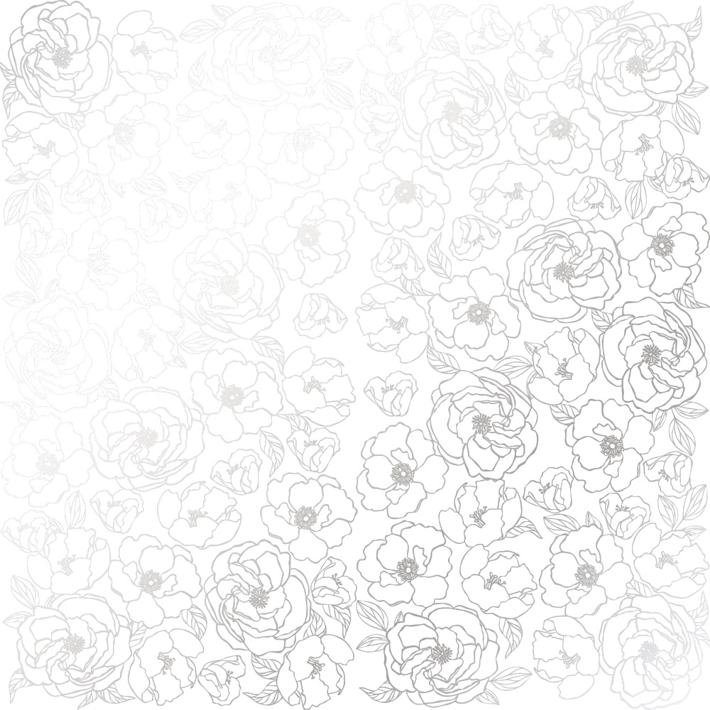 Einseitig bedrucktes Blatt Papier mit Silberfolie, Muster Silber Pion White 12"x12" - Fabrika Decoru