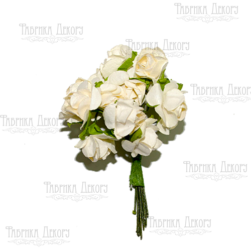 Blumenstrauß aus kleinen Rosen, Farbe Creme, 12 Stk - Fabrika Decoru