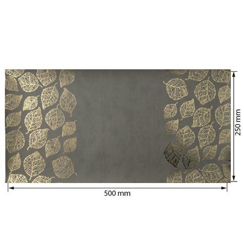 Skóra PU do oprawiania ze złotym tłoczeniem, wzór Golden Leaves Grey, 50cm x 25cm  - foto 1  - Fabrika Decoru