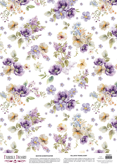 Deco Pergament farbiges Blatt Floral Sentiments Frühlingsblumen, A3 (11,7" х 16,5") - Fabrika Decoru