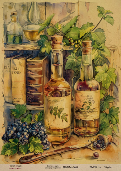 декупажная карта на крафт бумаге 21x29,7см, "ботаника винтаж", #0034 фабрика декору