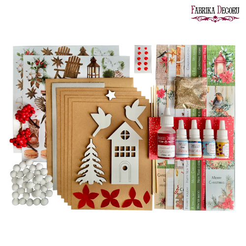 DIY kit for creating 5 greeting cards "Cozy Christmas" 10cm x 15cm with tutorials from Svetlana Kovtun, kraft - foto 2