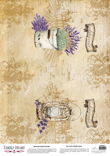 Arkusz kalki z nadrukiem, Deco Vellum, format A3 (11,7" х 16,5"), "Vintage Lavender" - Fabrika Decoru