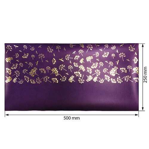 Piece of PU leather for bookbinding with gold pattern Golden Dill Violet, 50cm x 25cm - foto 0