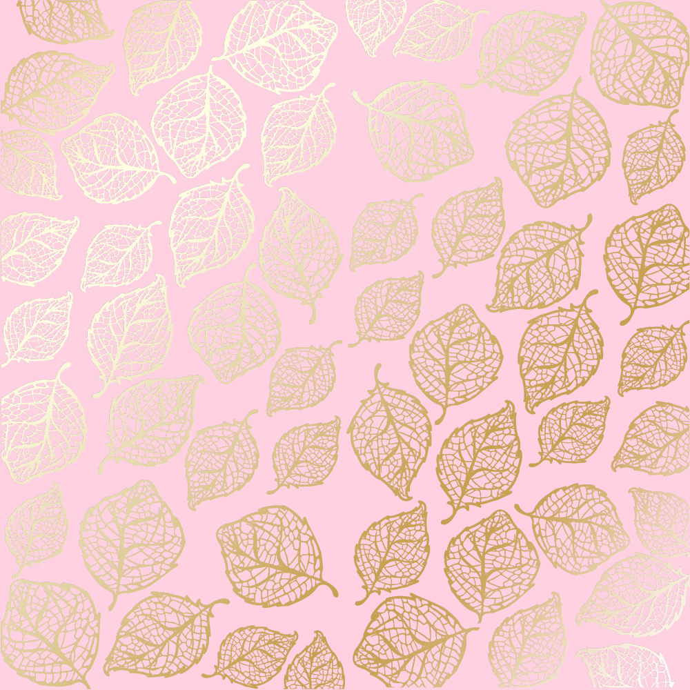 лист односторонней бумаги с фольгированием, дизайн golden delicate leaves pink, 30,5см х 30,5см