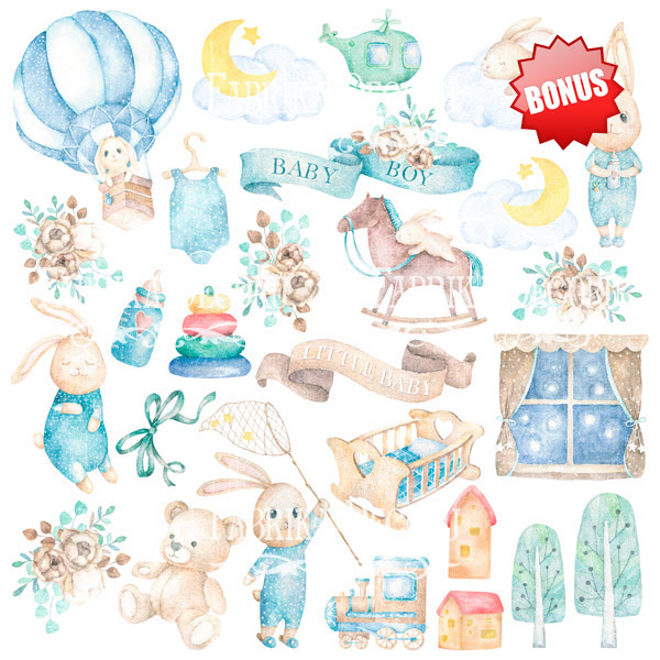 Doppelseitiges Scrapbooking-Papierset Dreamy Baby Boy, 20 cm x 20 cm, 10 Blätter - foto 10  - Fabrika Decoru